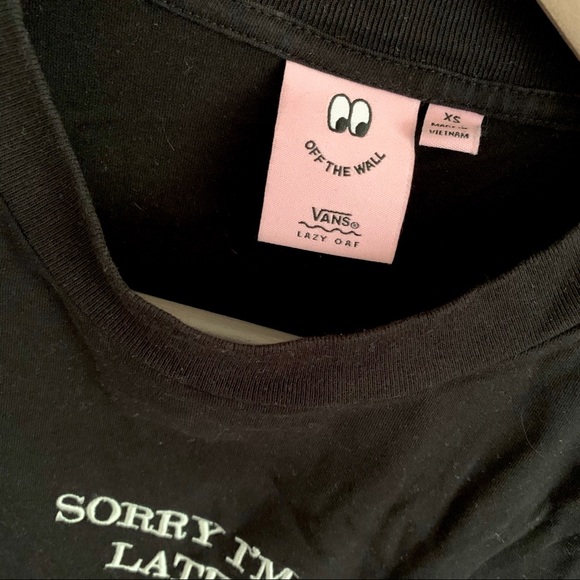 Lazy Oaf x Vans - Black Tee "Sorry I'm Late" - Picture 2 of 3